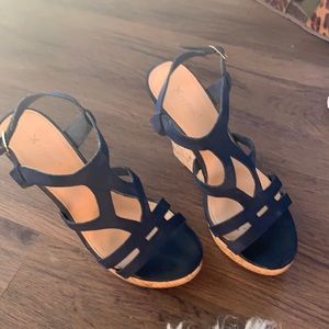 Xappeal Navy Blue Strappy Cork Wedge Sandals